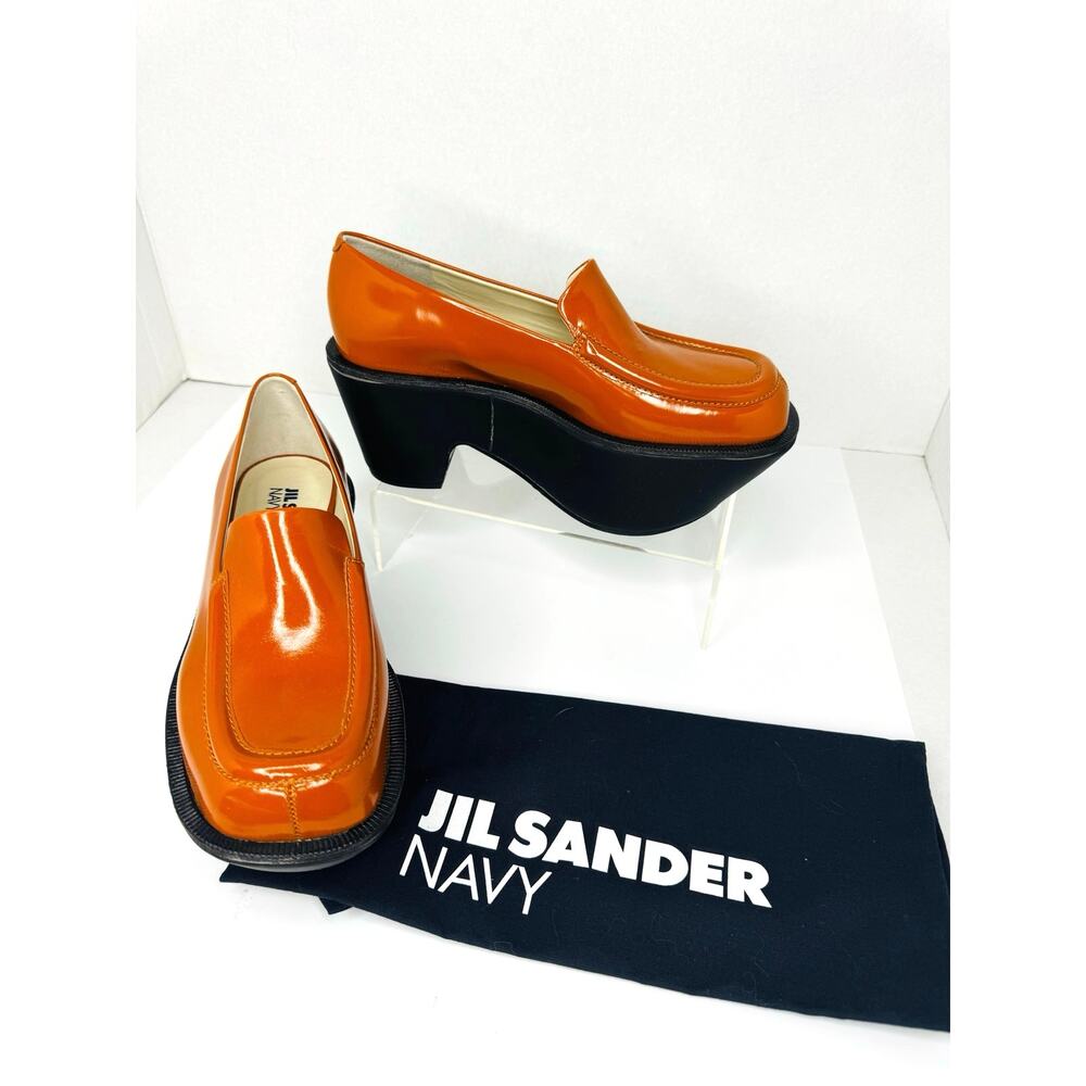 Jil Sander Orange Leather Sculptural Platform Loafers Bold Slip On Size EU 36 - Picture 4 of 11